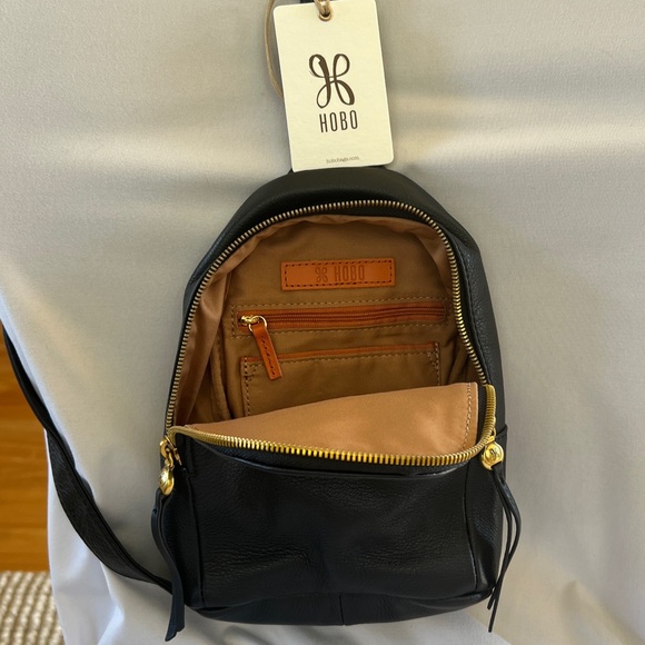 HOBO Black Leather Crossbody Sling Bag with Gold Hardware - Picture 2 of 4